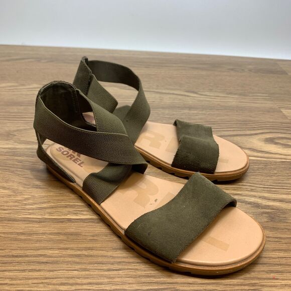Sorel Women's Size 7 Ella Green Leather Gladiator Sandals Slip On - Picture 1 of 9